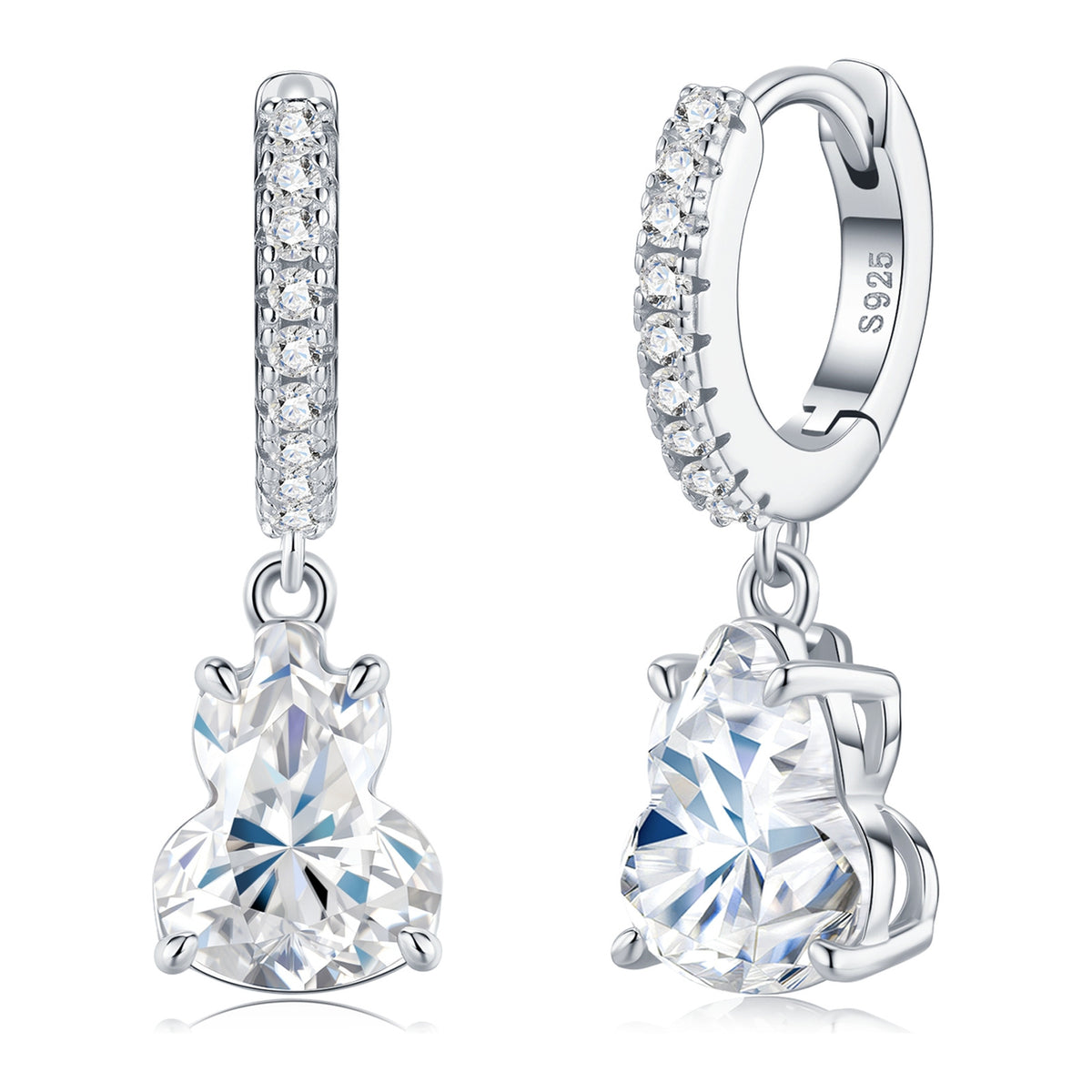Fiala Moissanite Drop Huggie Hoop Earrings in Sterling Silver