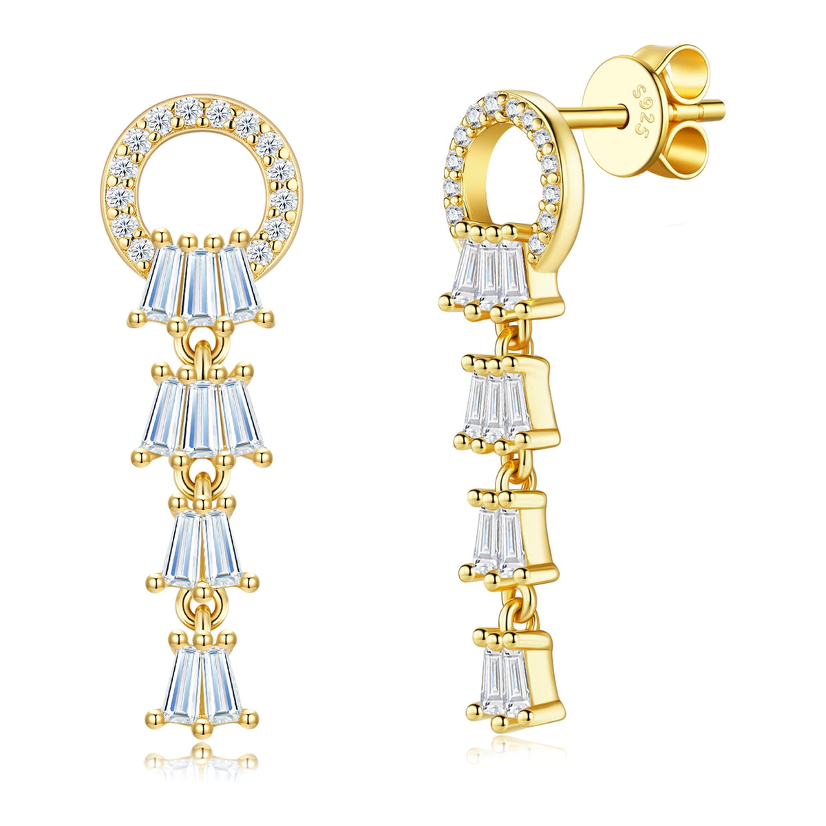 Festone Moissanite Tiered Drop Earrings in Gold-Tone Sterling Silver