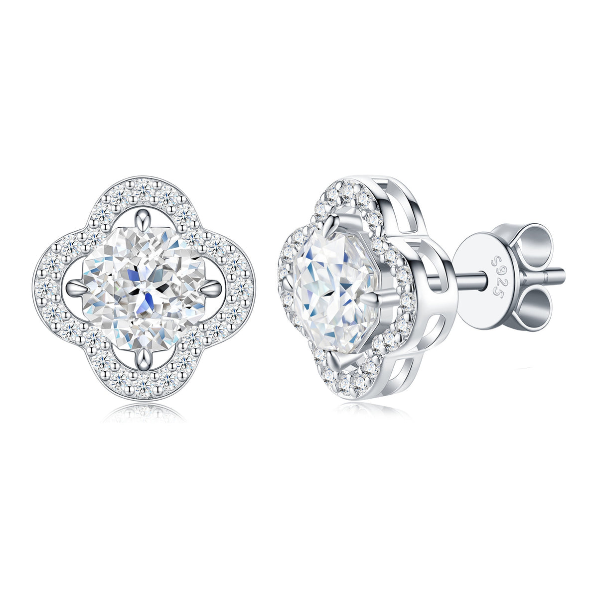 Fiaba Octagon-Cut Moissanite Clover Stud Earrings in Sterling Silver