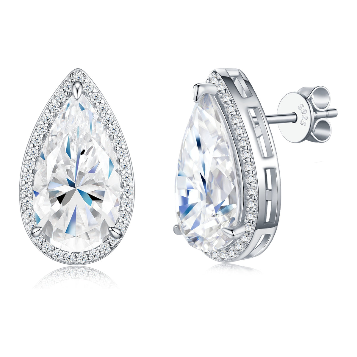 Fonte Pear-Cut Moissanite Halo Stud Earrings in Sterling Silver