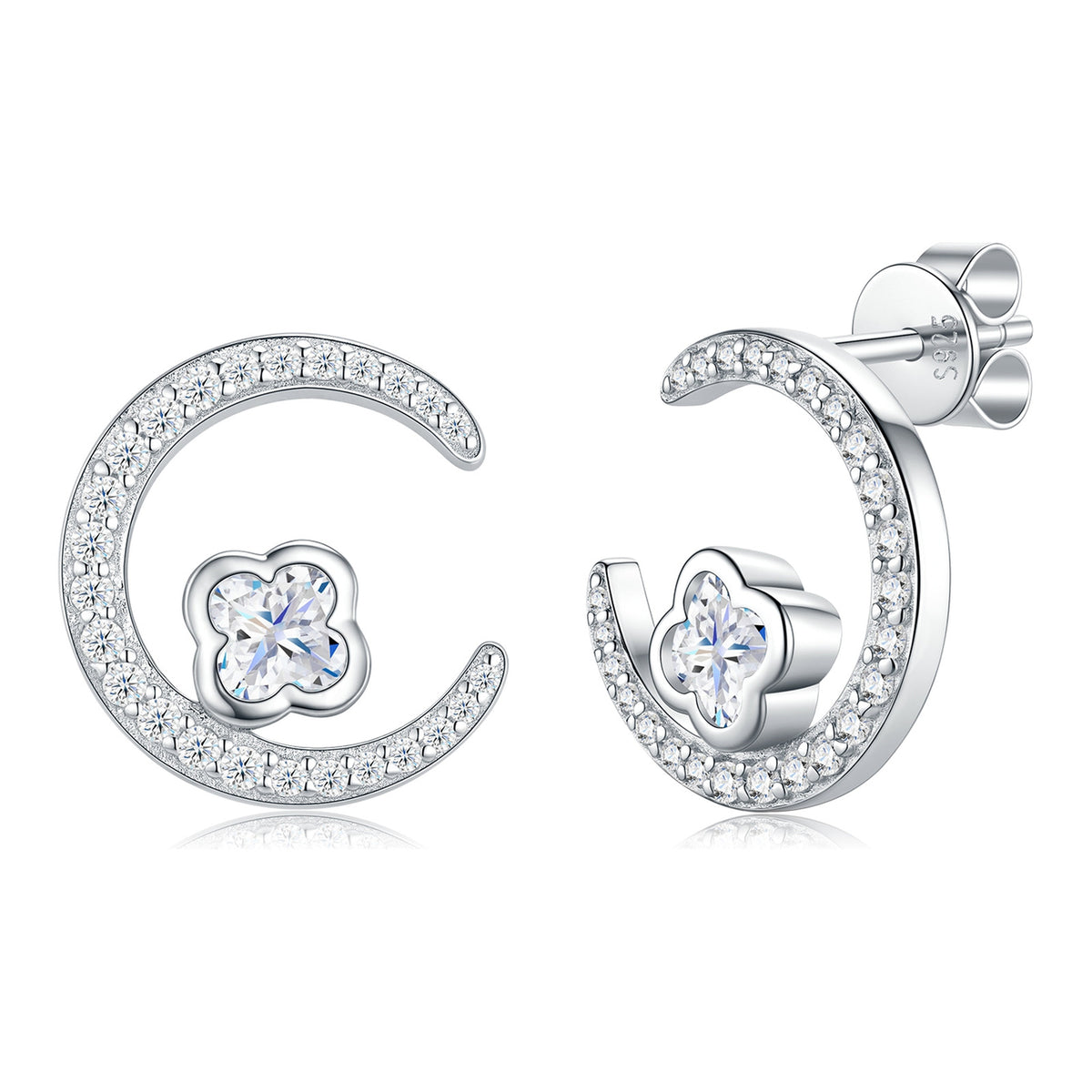 Fiorluna Moissanite Crescent Stud Earrings in Sterling Silver
