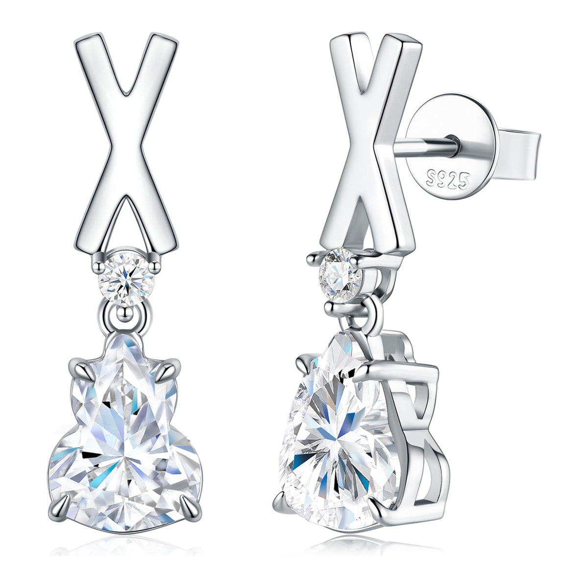 Estro Moissanite Drop Earrings in Sterling Silver