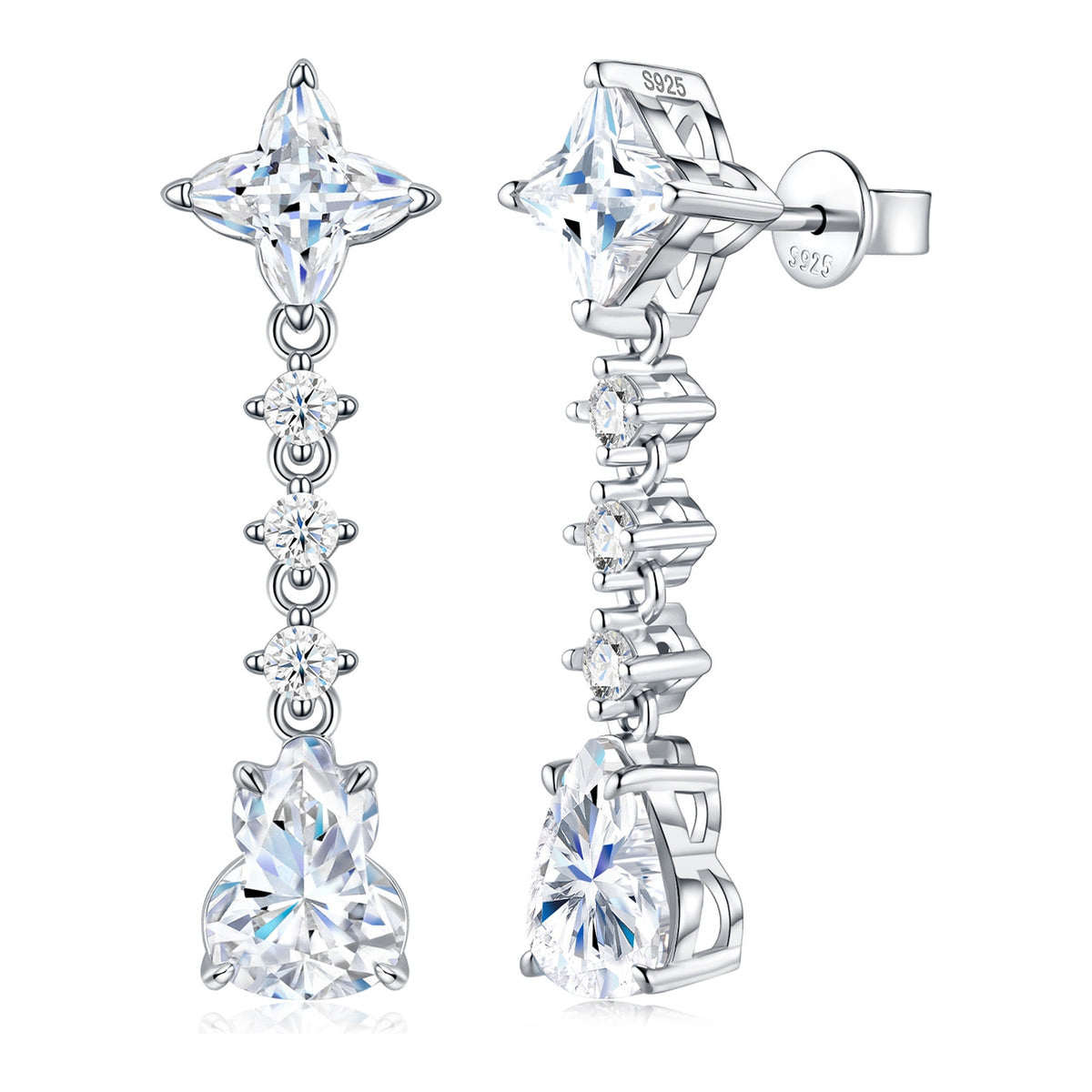 Fortunata Moissanite Drop Earrings in Sterling Silver