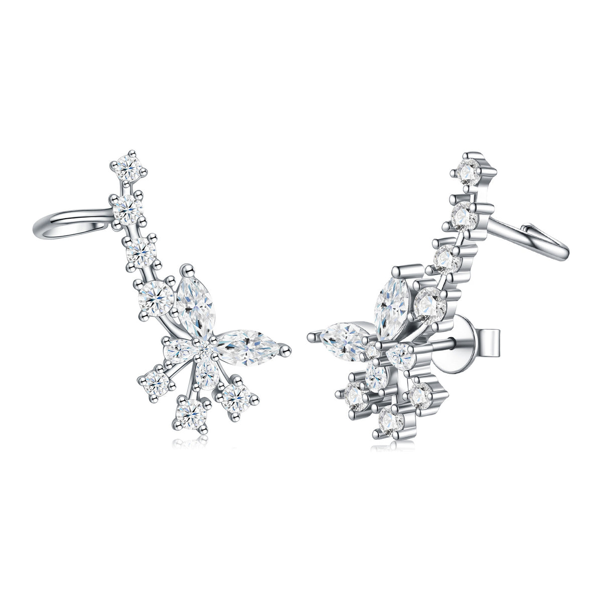 Edera Moissanite Ear Climber Earrings in Sterling Silver