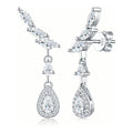 Fruscio Pear-Cut Moissanite Climber Drop Earrings in Sterling Silver