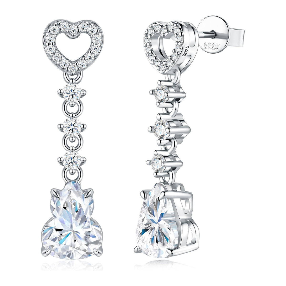 Elisir Moissanite Heart Drop Earrings in Sterling Silver