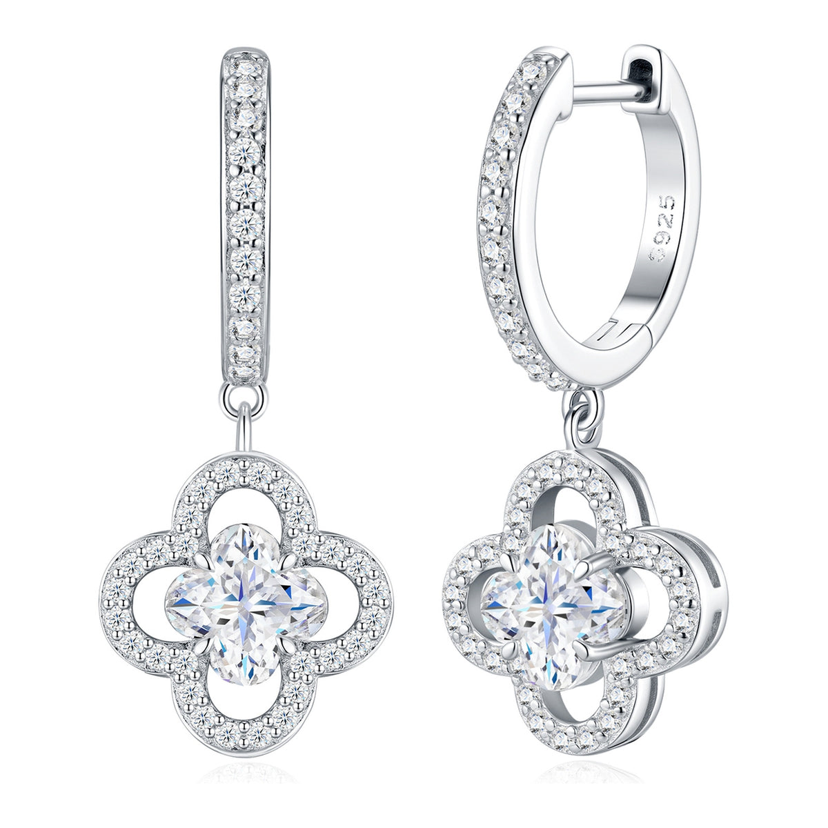 Favola Moissanite Clover Drop Huggie Earrings in Sterling Silver