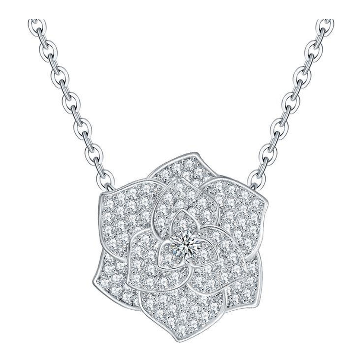 Gardenia Moissanite Flower Pendant Necklace in Sterling Silver