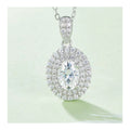 Heirloom Oval-Cut Moissanite Double Halo Necklace in Sterling Silver