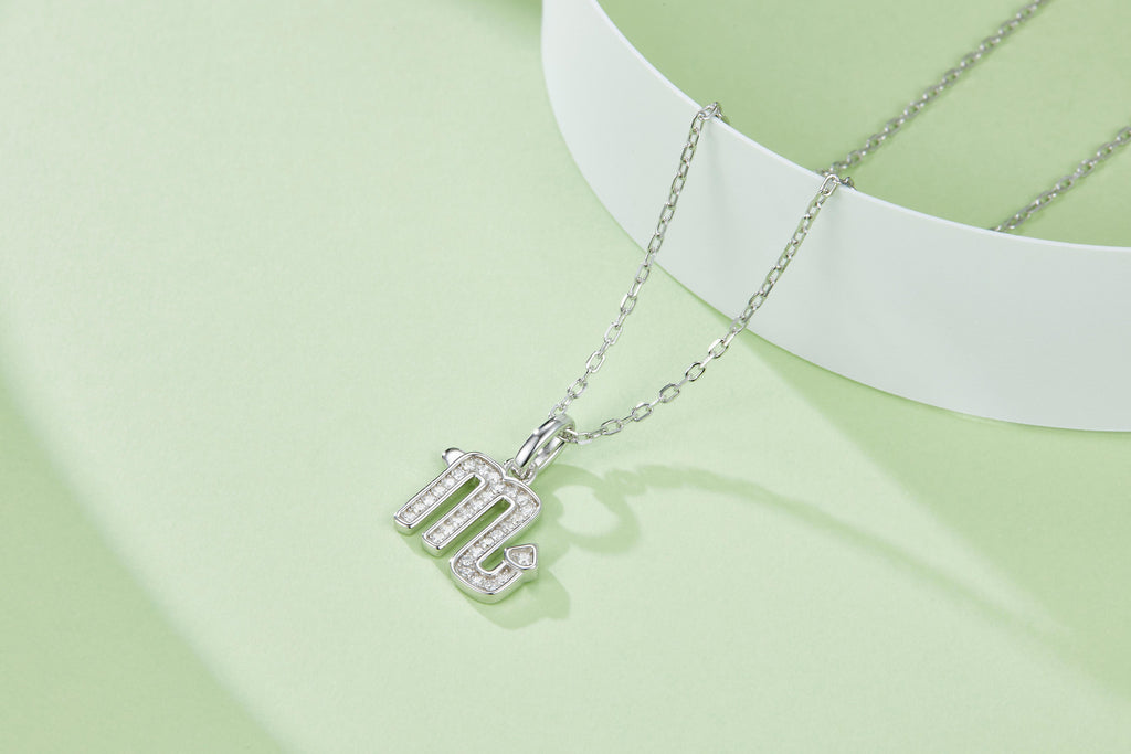 Intensa Moissanite Pavé Scorpio Zodiac Pendant Necklace in Sterling Silver, styled product photo