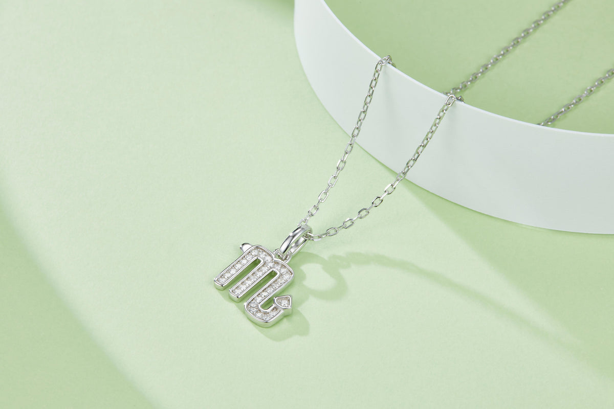 Intensa Moissanite Pavé Scorpio Zodiac Pendant Necklace in Sterling Silver, styled product photo