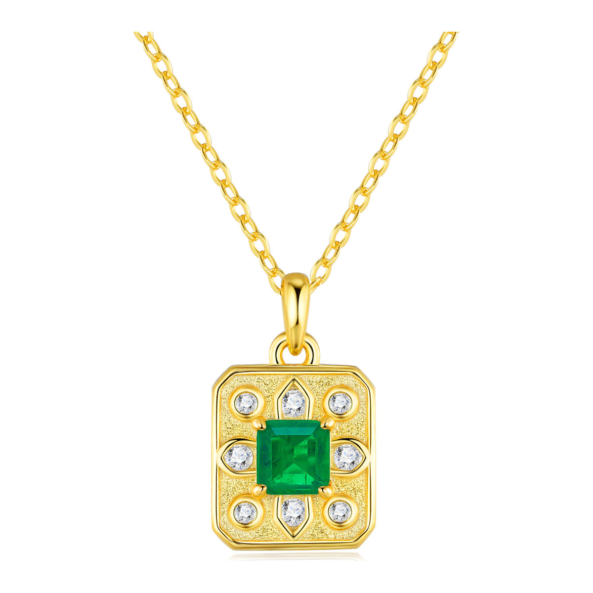 Gioia Lab-Grown Emerald Pendant Necklace in Gold-Tone Sterling Silver