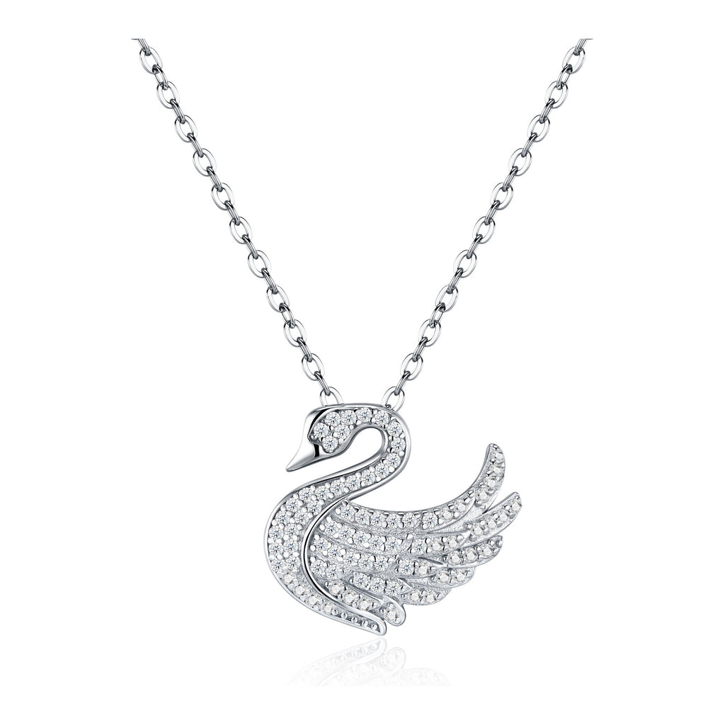 Glissade Moissanite Pavé Swan Pendant Necklace in Sterling Silver