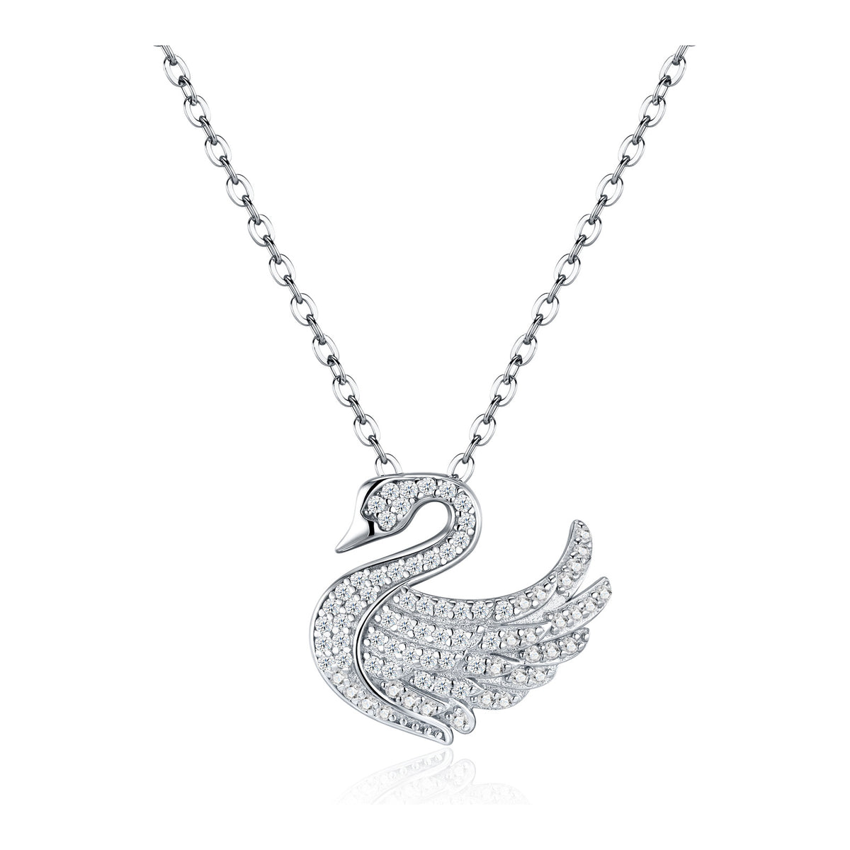 Glissade Moissanite Pavé Swan Pendant Necklace in Sterling Silver
