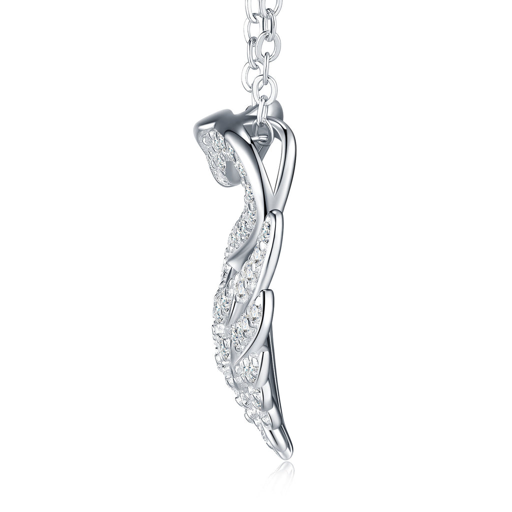 Glissade Moissanite Pavé Swan Pendant Necklace in Sterling Silver, product photo on white background