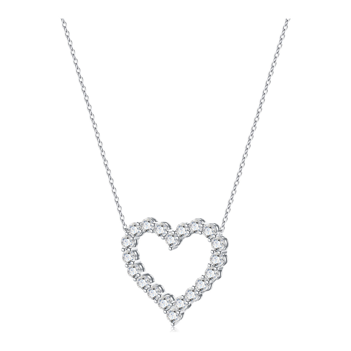 Heartfelt Moissanite Open Heart Necklace in Sterling Silver