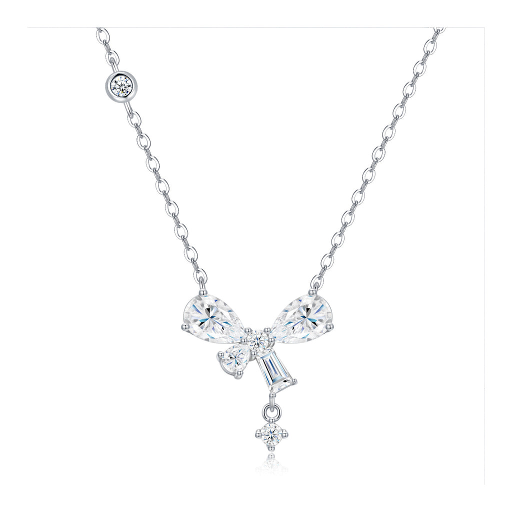 Galante Moissanite Bow Pendant Necklace in Sterling Silver