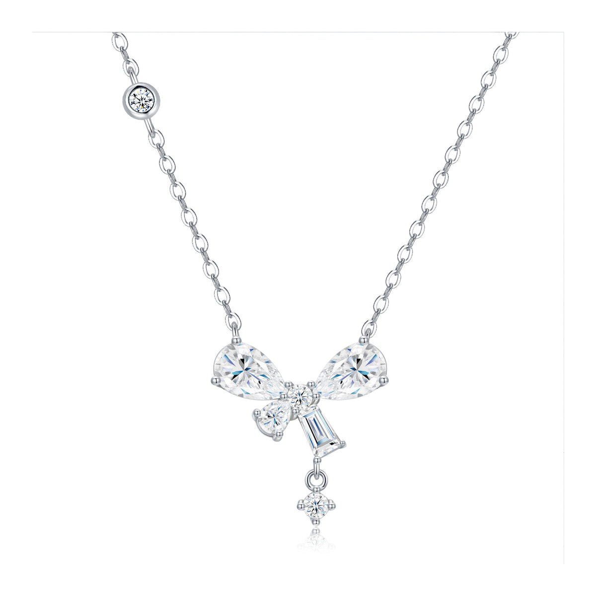Galante Moissanite Bow Pendant Necklace in Sterling Silver