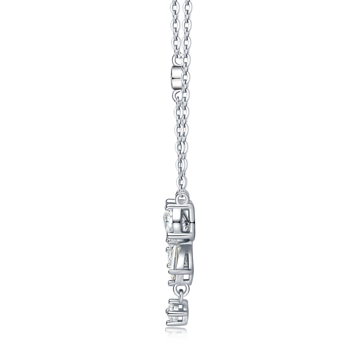 Galante Moissanite Bow Pendant Necklace in Sterling Silver, product photo on white background