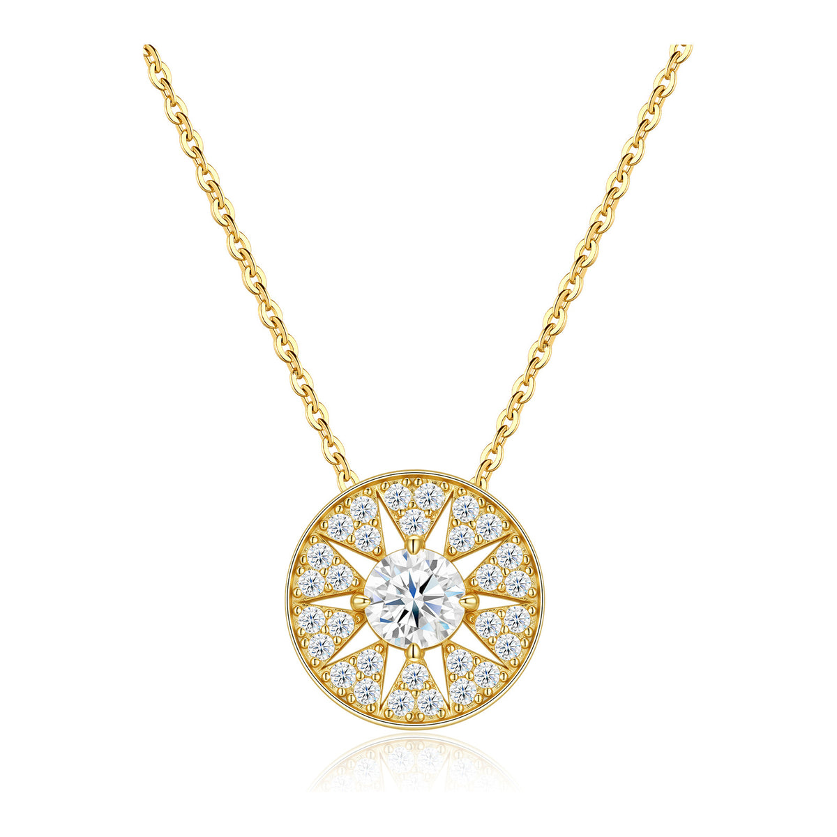 Glow 1 Carat Moissanite Sunburst Necklace in Gold-Tone Sterling Silver