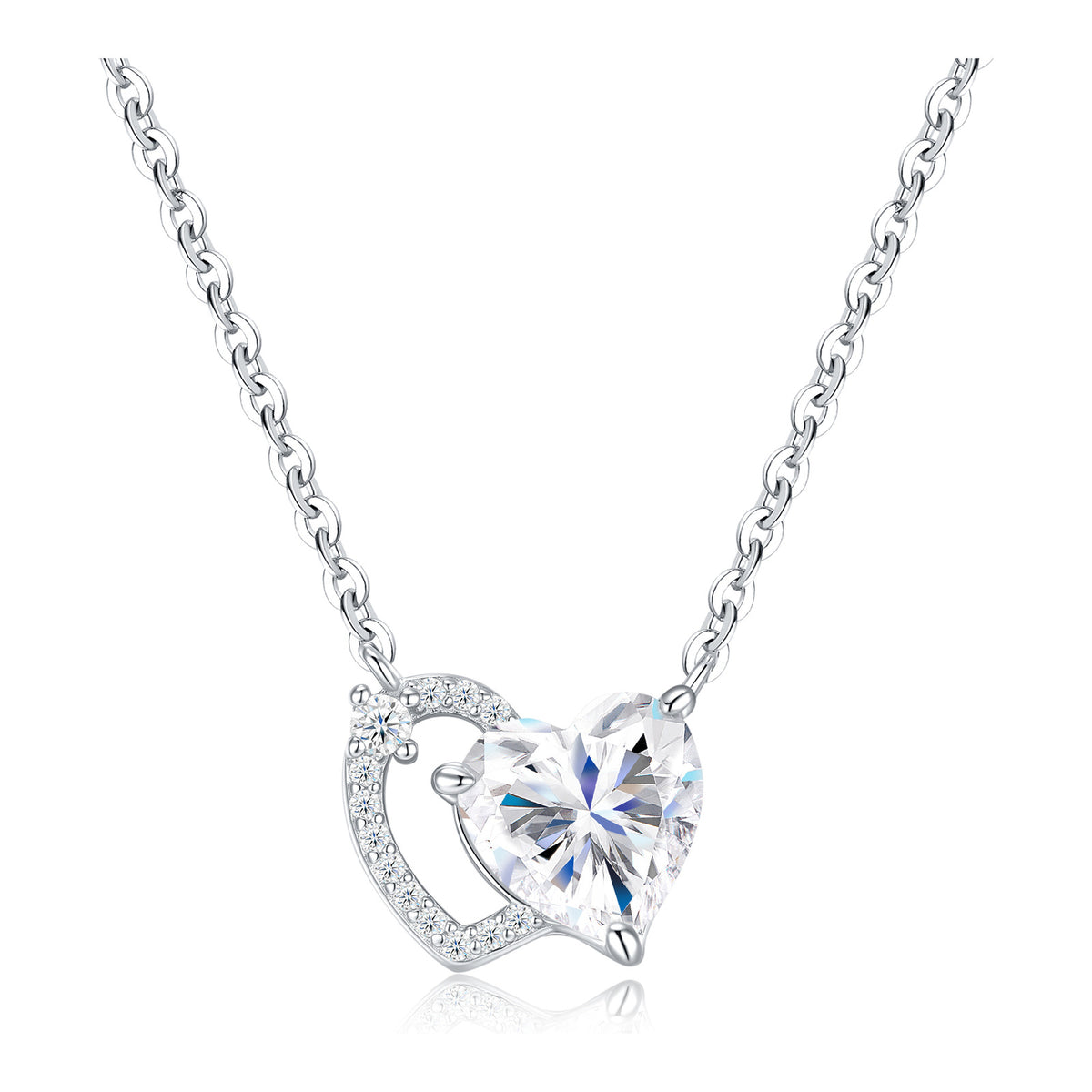 Inseparabile Moissanite Double Heart Necklace in Sterling Silver