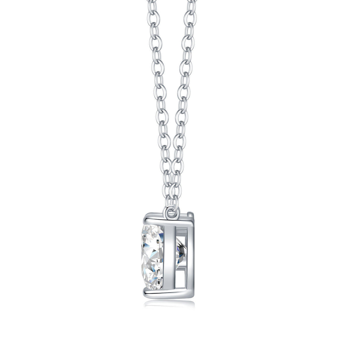 Inseparabile Moissanite Double Heart Necklace in Sterling Silver, product photo on white background