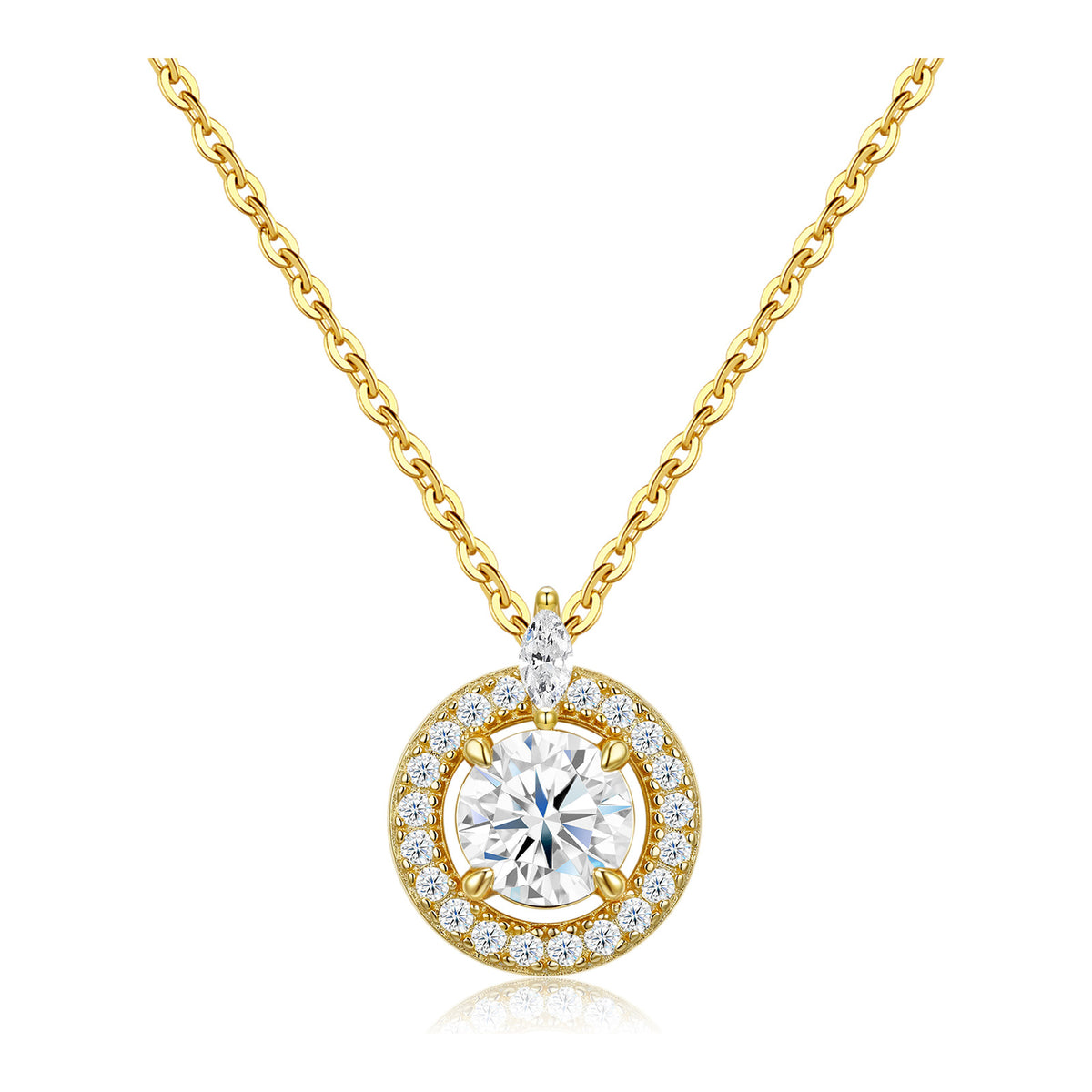Gloria 1 Carat Moissanite Halo Necklace in Gold-Tone Sterling Silver