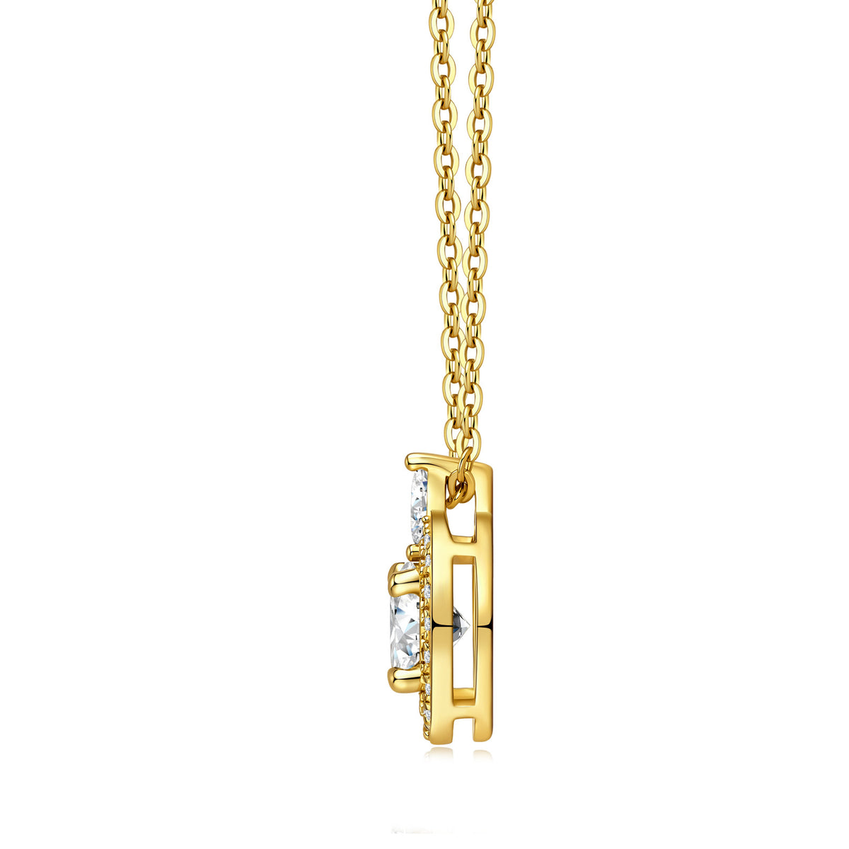 Gloria 1 Carat Moissanite Halo Necklace in Gold-Tone Sterling Silver, product photo on white background
