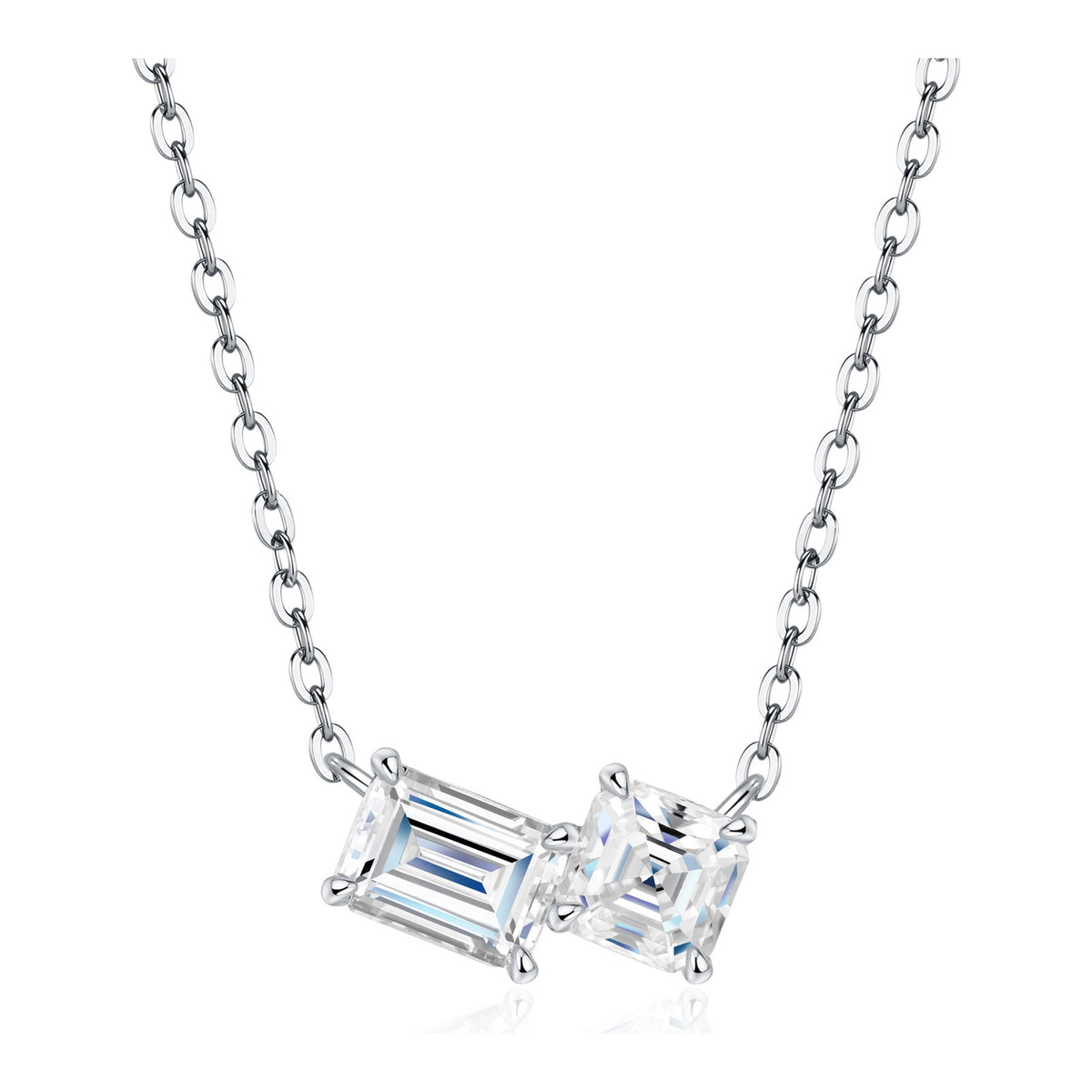 Geometria Emerald-Cut Moissanite Two-Stone Necklace in Sterling Silver