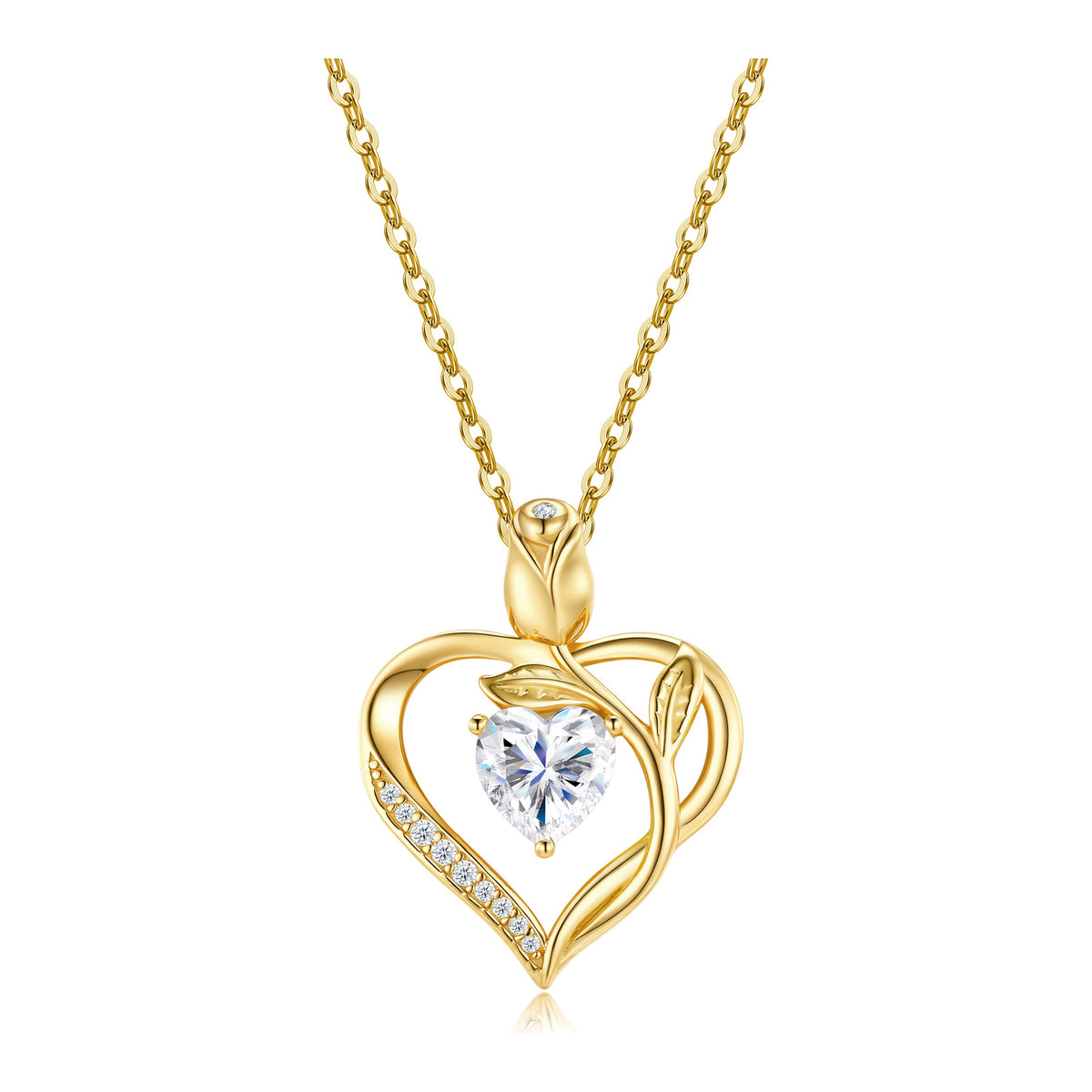 Gemmata Moissanite Heart Pendant Necklace in Gold-Tone Sterling Silver
