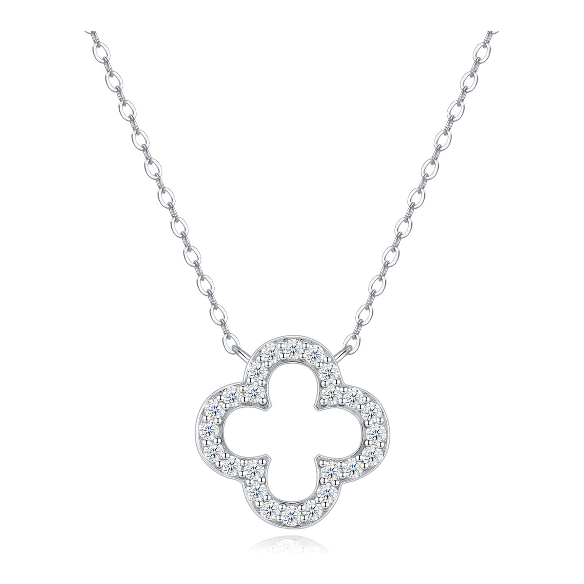 Hibernia Moissanite Pavé Open Clover Necklace in Sterling Silver