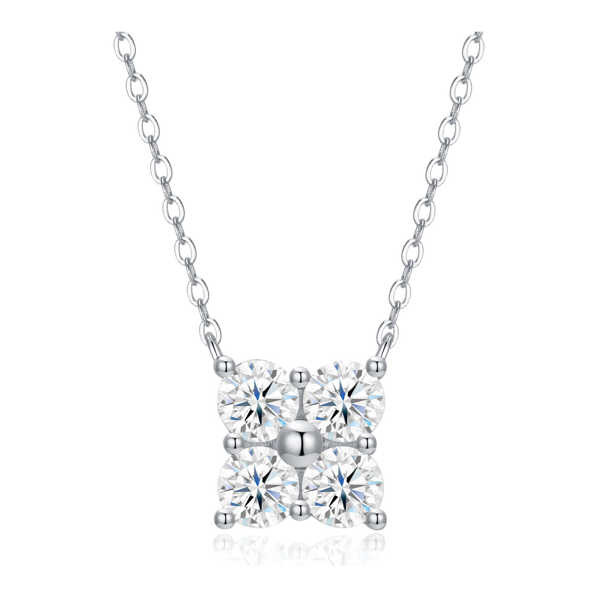 Gruppetto Moissanite Square Cluster Necklace in Sterling Silver