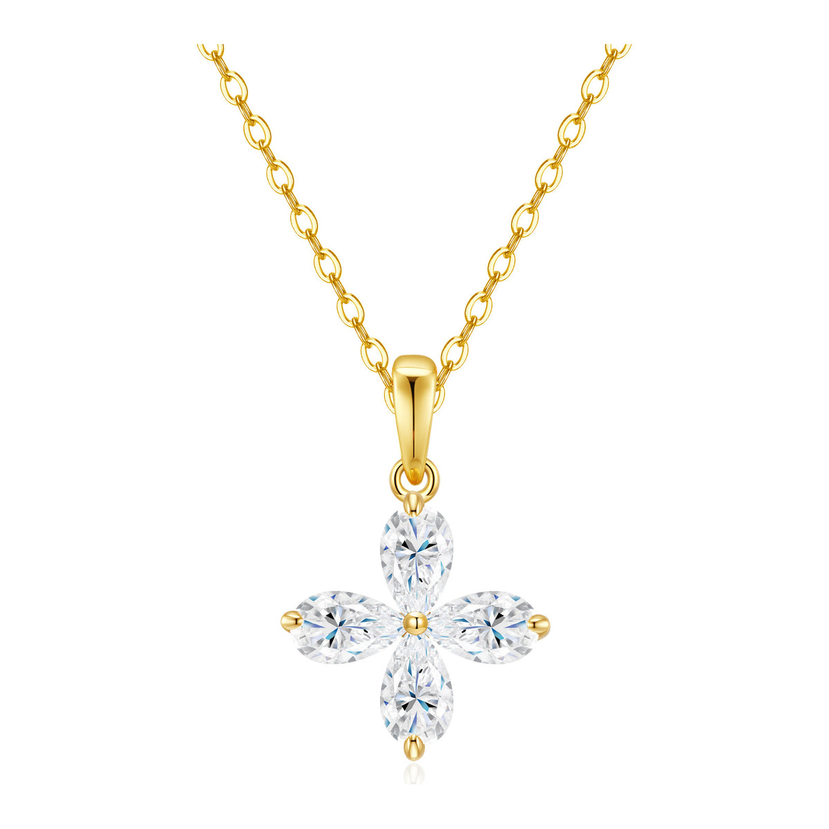 Gala Pear-Cut Moissanite Clover Necklace in Gold-Tone Sterling Silver