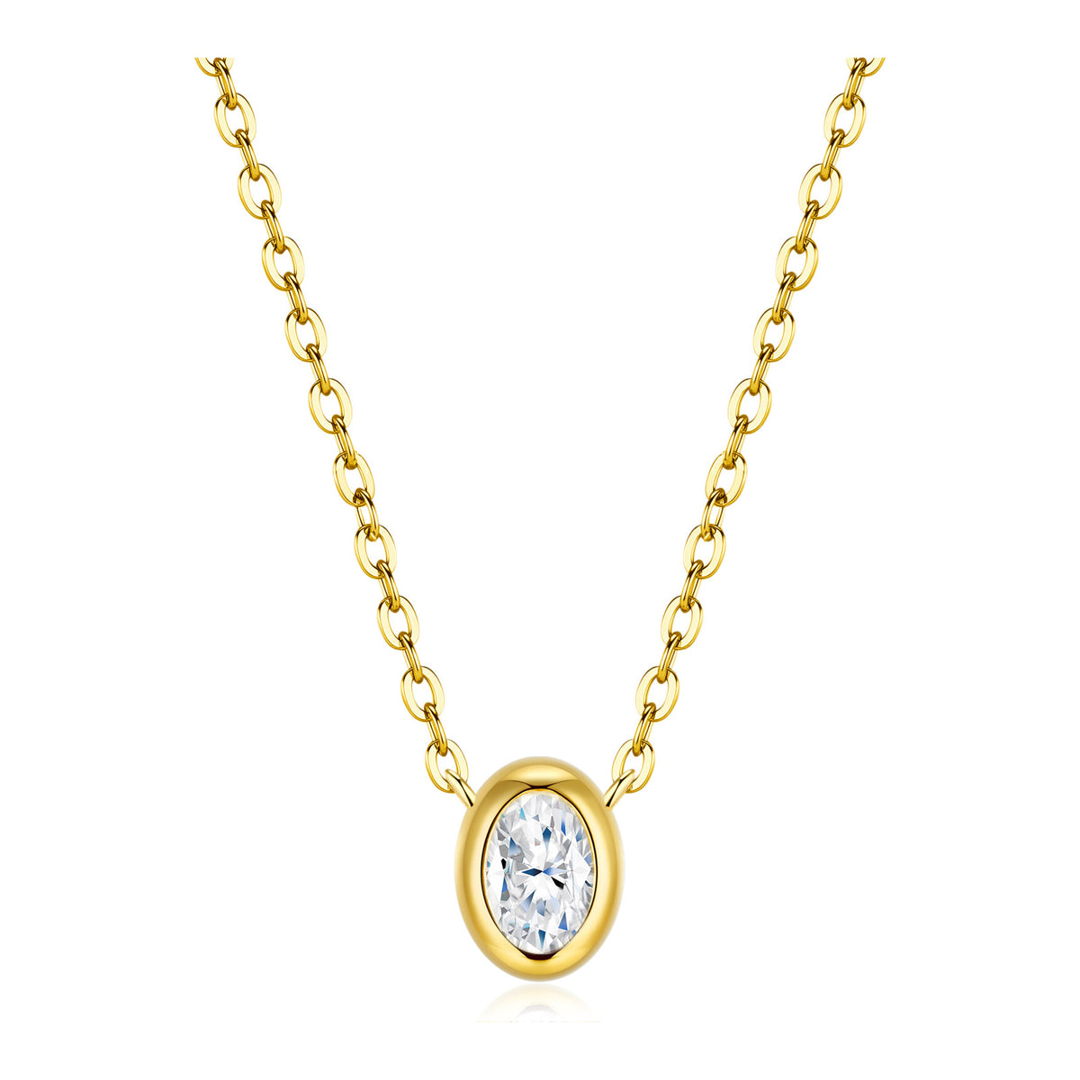 Halcyon Moissanite Oval Bezel Necklace in Gold-Tone Sterling Silver