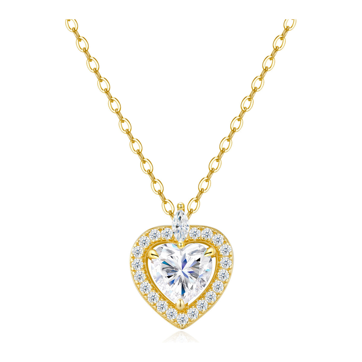 Heartsong Moissanite Heart Halo Necklace in Gold-Tone Sterling Silver