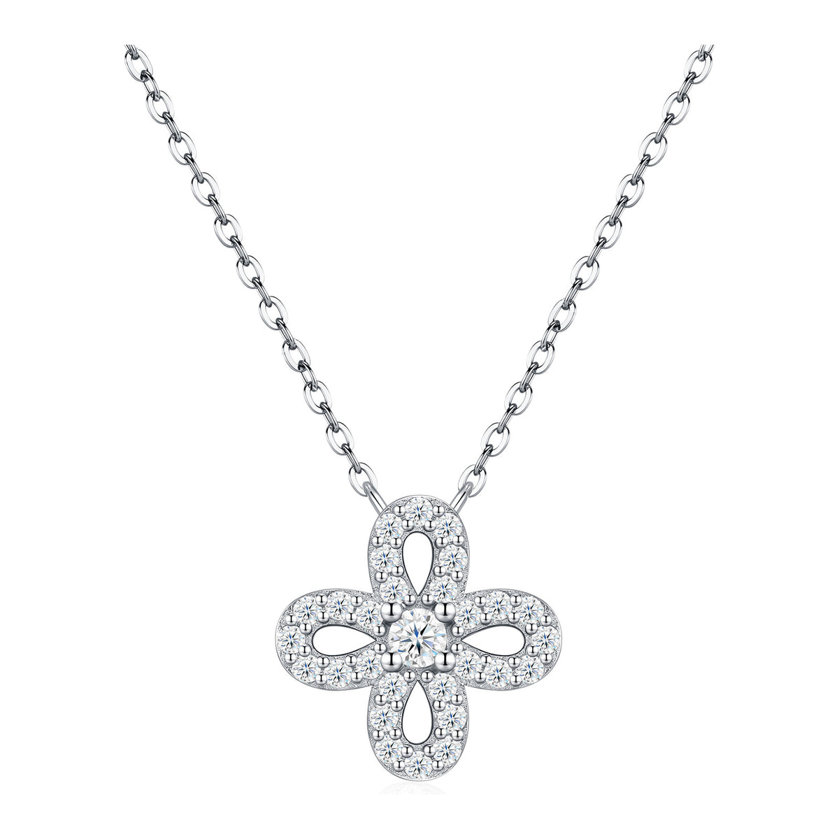 Gelsomino Moissanite Flower Pendant Necklace in Sterling Silver