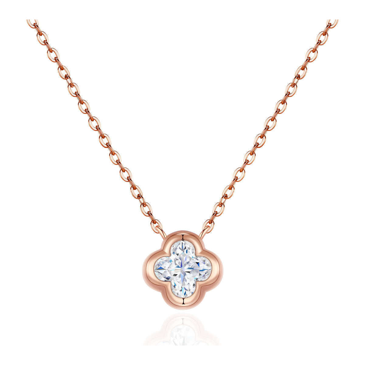 Ilaria Moissanite Clover Necklace in Rose Gold-Tone Sterling Silver