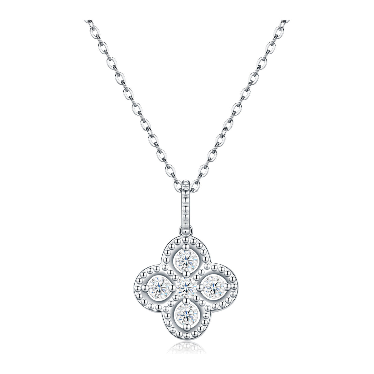 Ixora Moissanite Clover Pendant Necklace in Sterling Silver