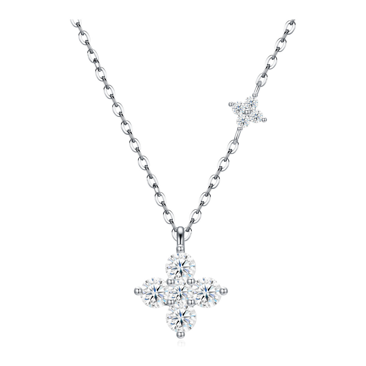Guizzo Moissanite Clover Pendant Necklace in Sterling Silver