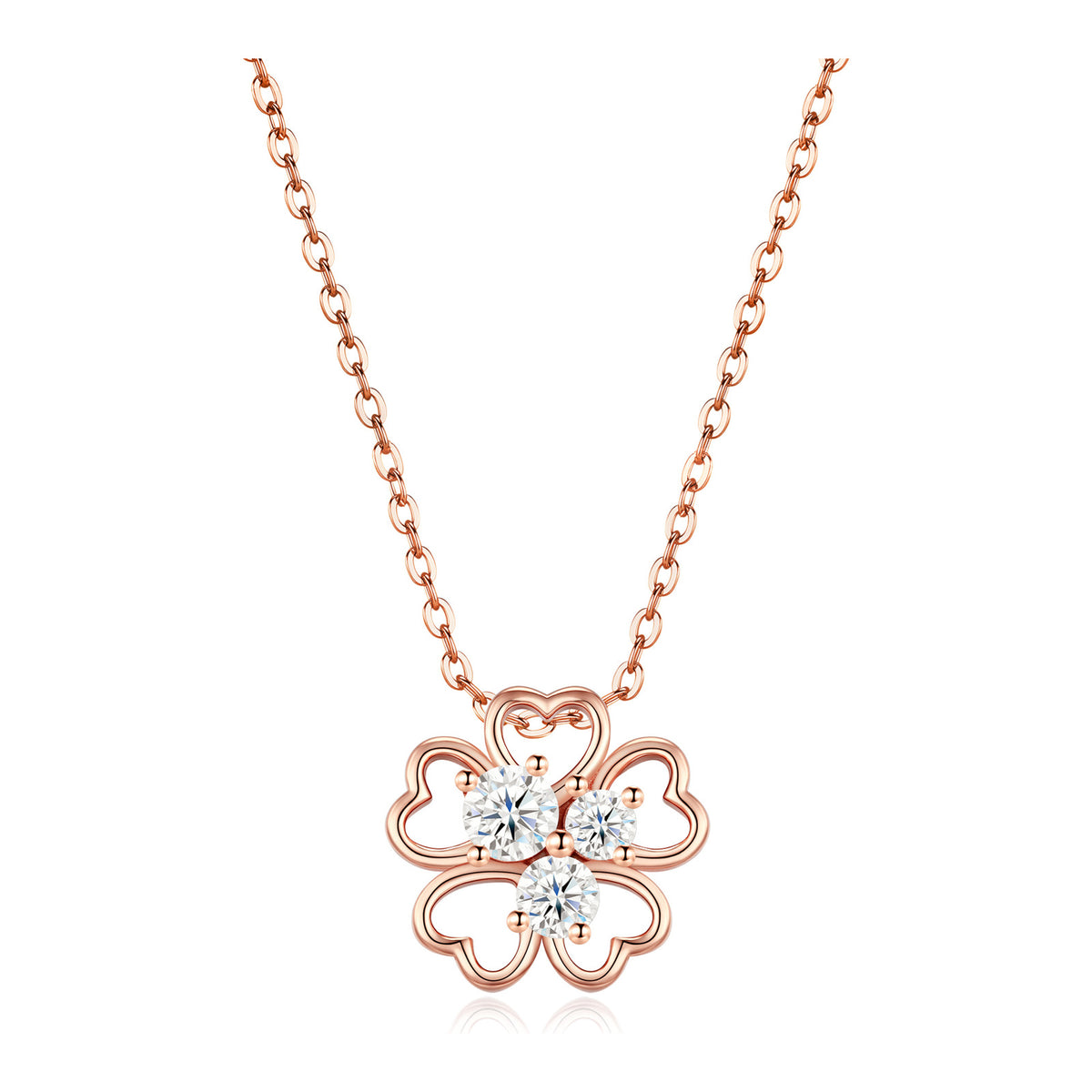 Heartleaf Moissanite Clover Necklace in Rose Gold-Tone Sterling Silver