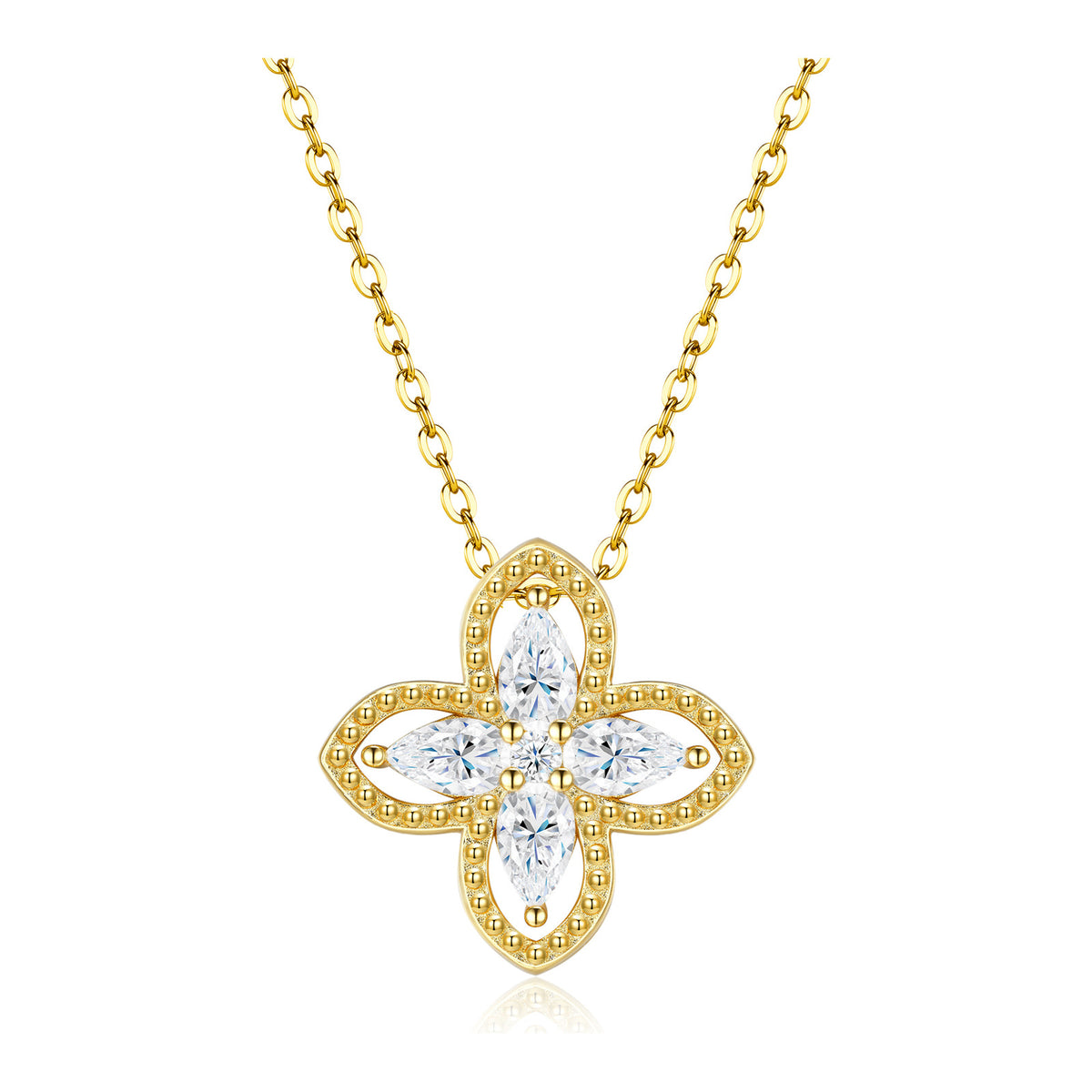 Gotica Moissanite Clover Pendant Necklace in Gold-Tone Sterling Silver