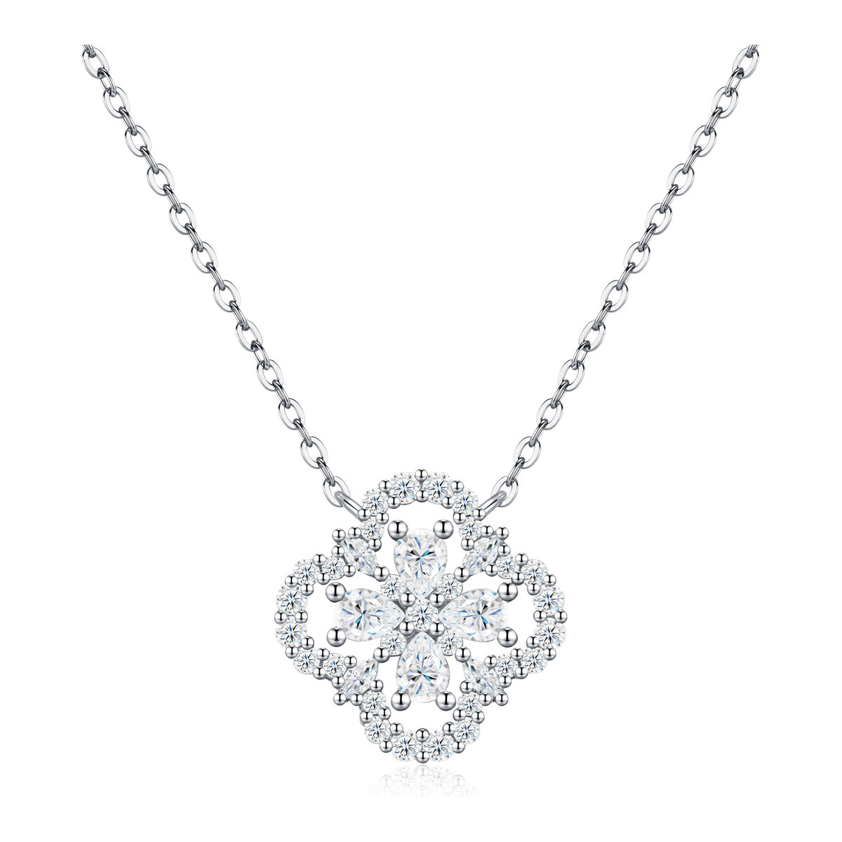 Giardino Moissanite Clover Pendant Necklace in Sterling Silver