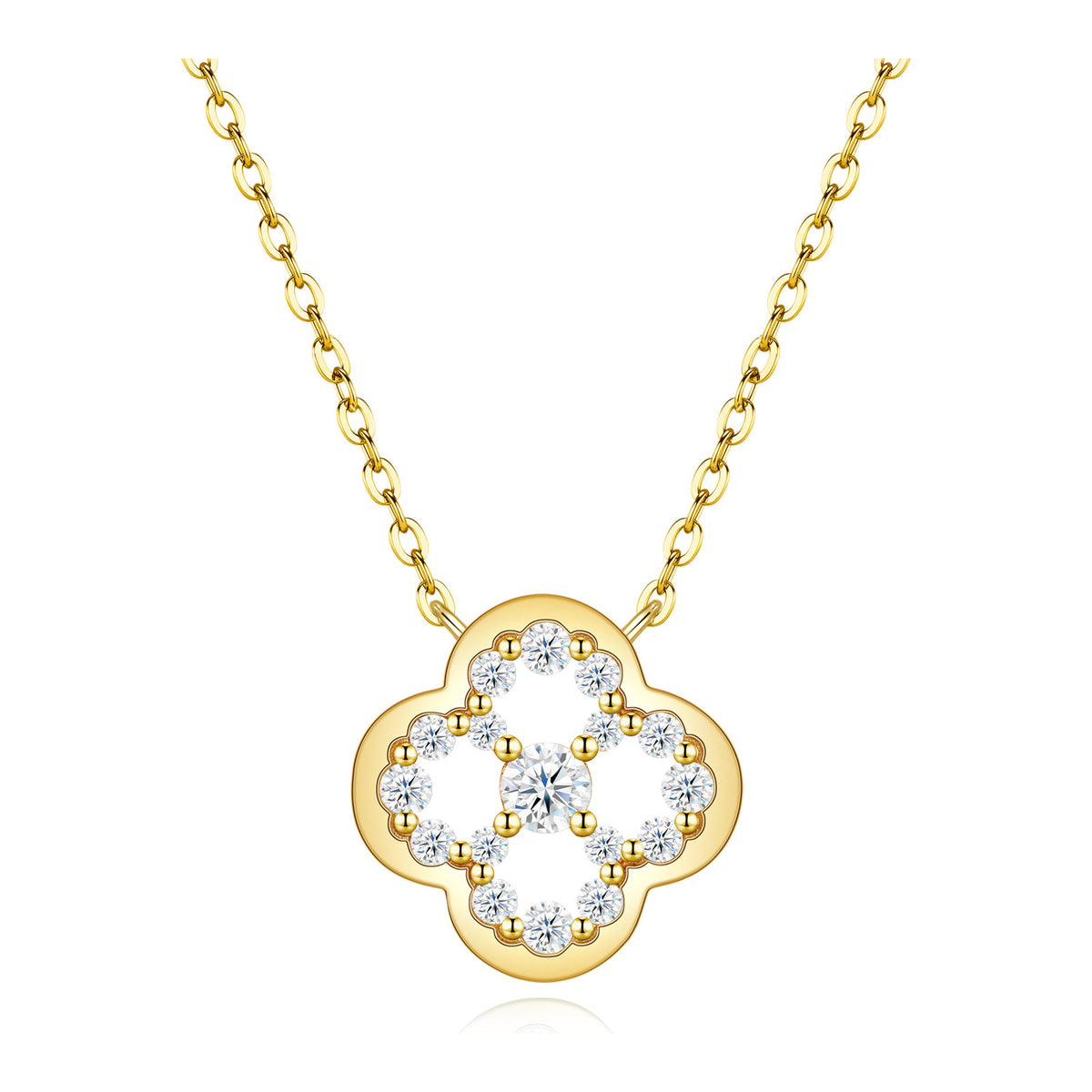 Hazel Moissanite Openwork Clover Necklace in Gold-Tone Sterling Silver