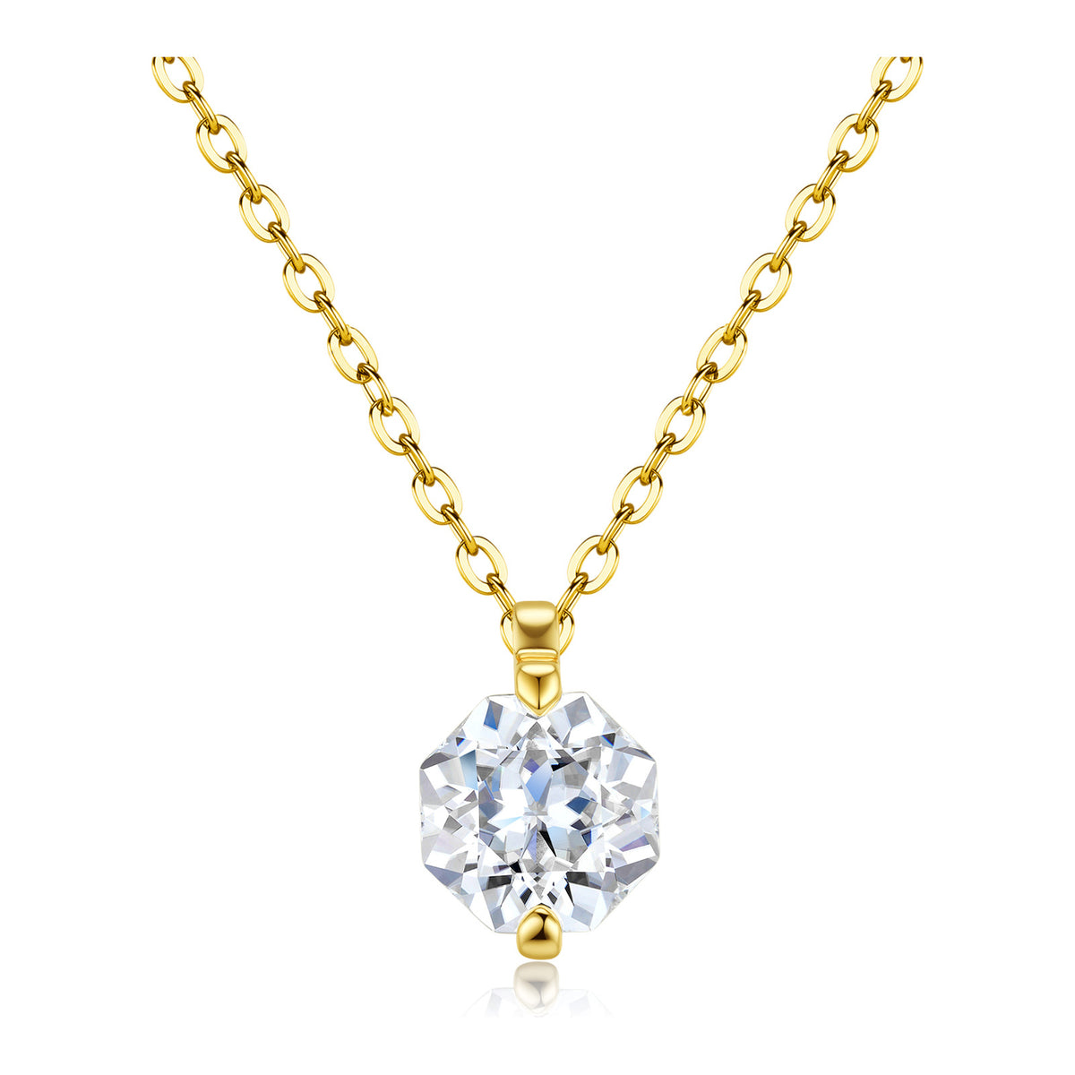 Glace Moissanite Octagon Pendant Necklace in Gold-Tone Sterling Silver