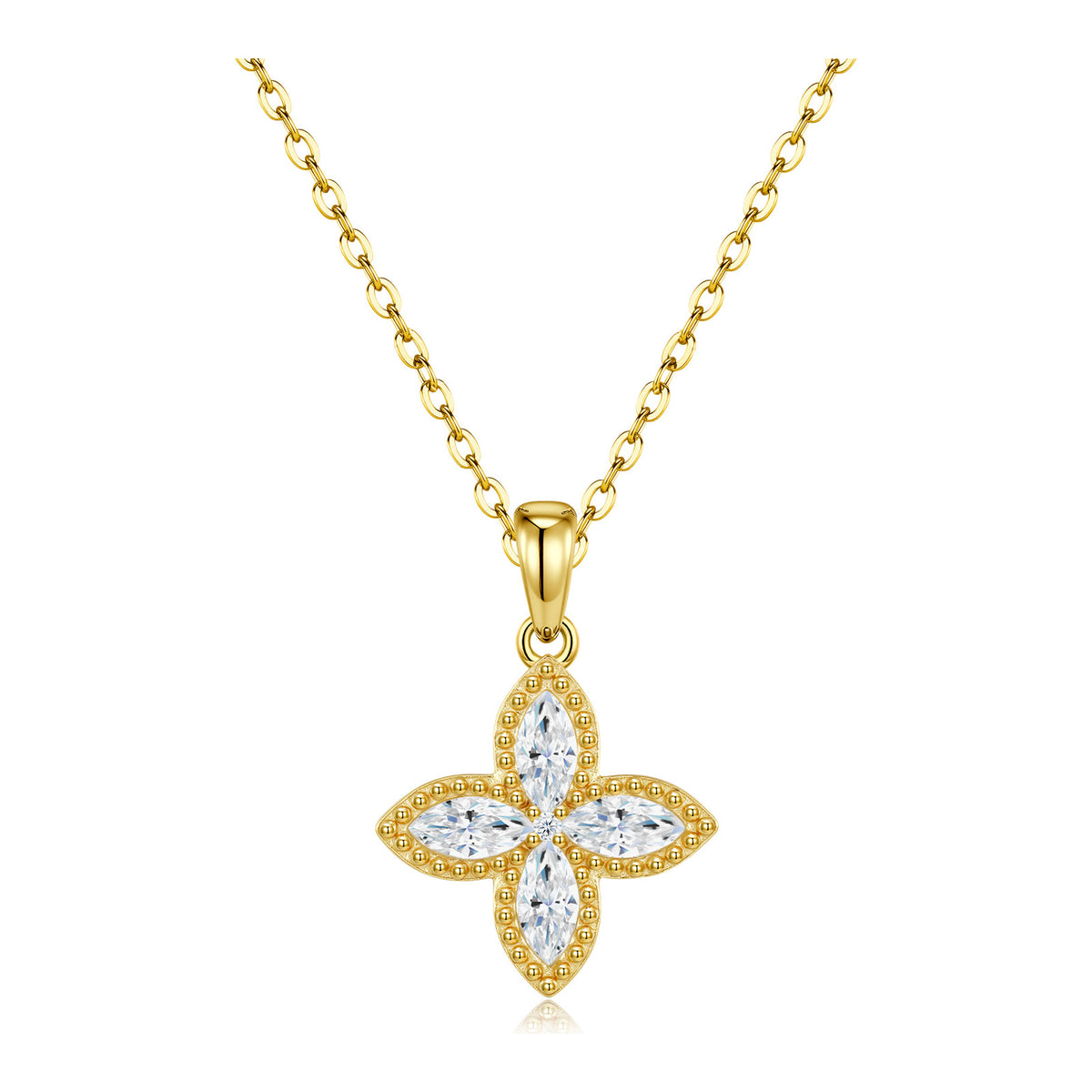 Hana Moissanite Marquise Clover Necklace in Gold-Tone Sterling Silver