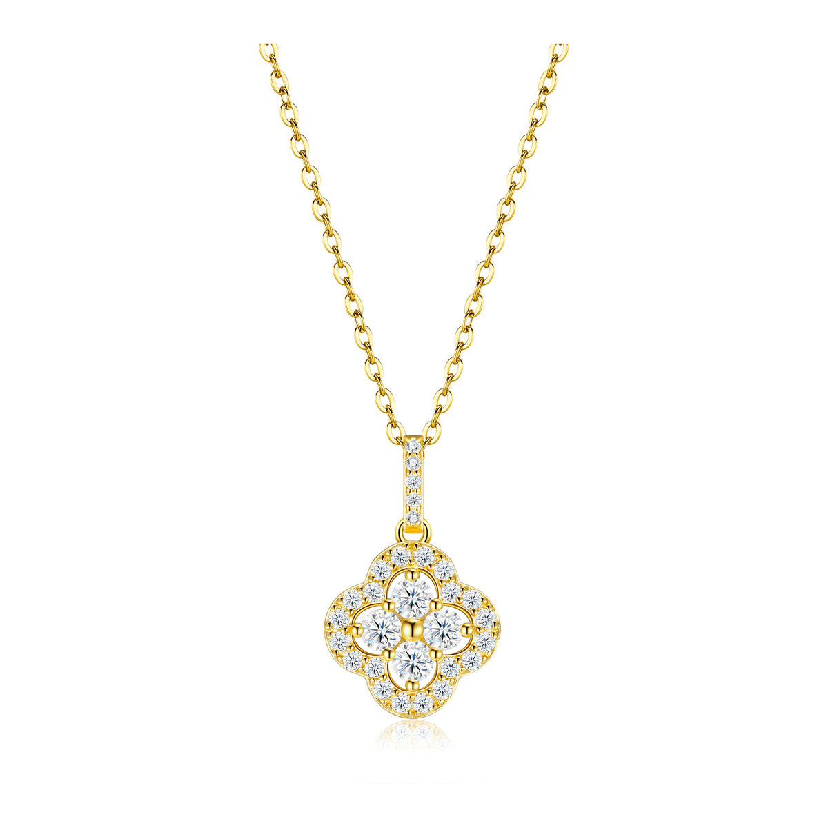Ginevra Moissanite Pavé Clover Necklace in Gold-Tone Sterling Silver