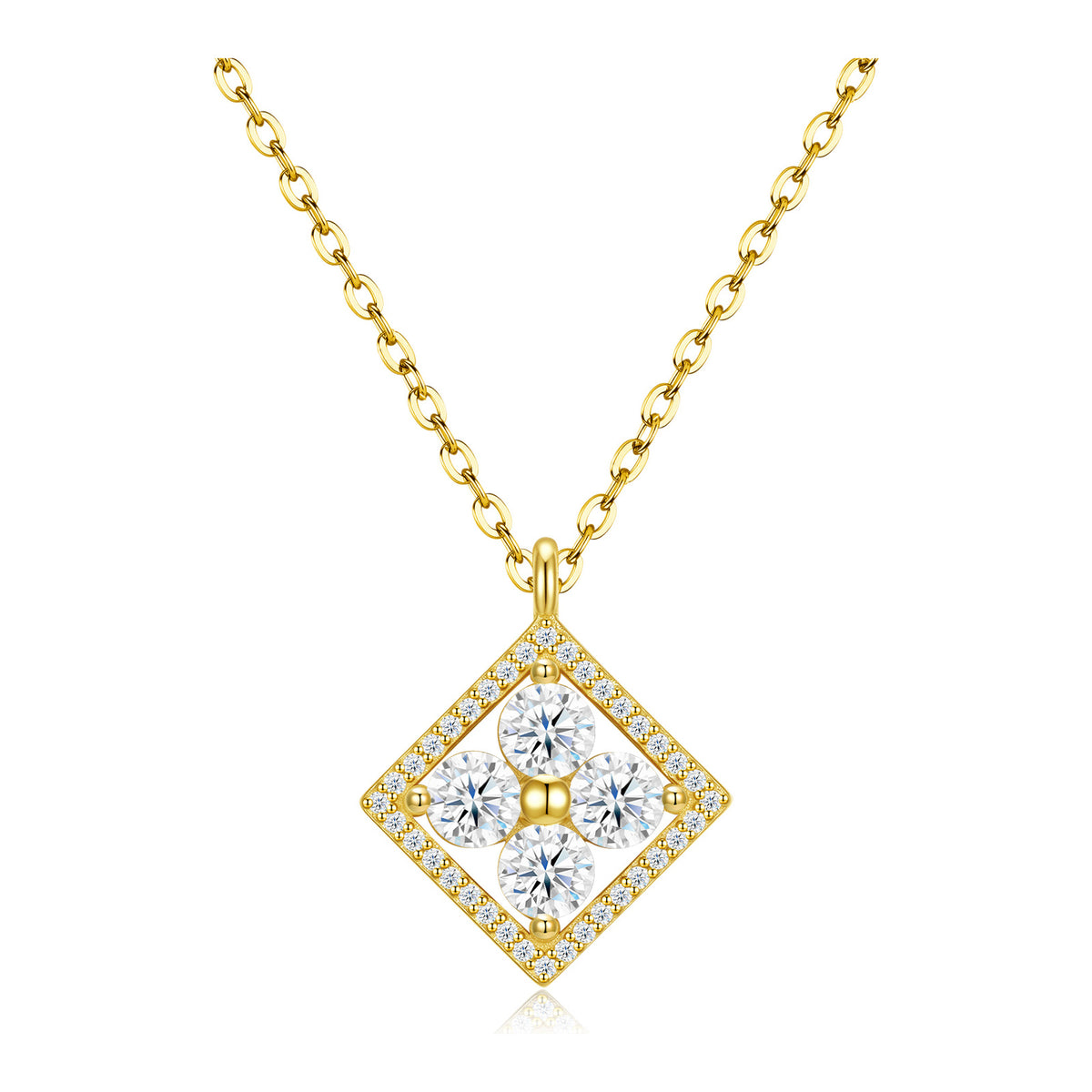 Hera Moissanite Clover Necklace in Gold-Tone Sterling Silver