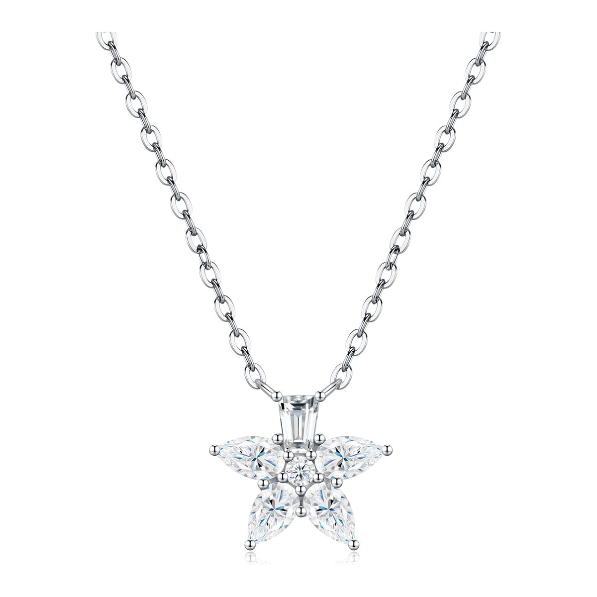 Hibiscus Moissanite Star Flower Necklace in Sterling Silver