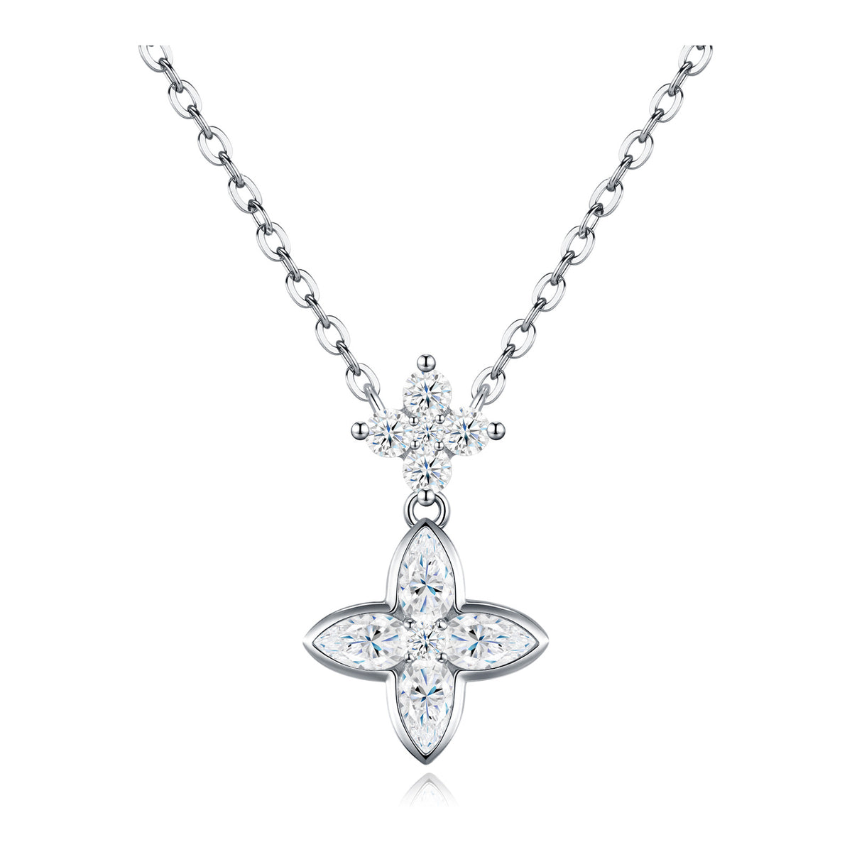 Gavotte Moissanite Flower Drop Necklace in Sterling Silver