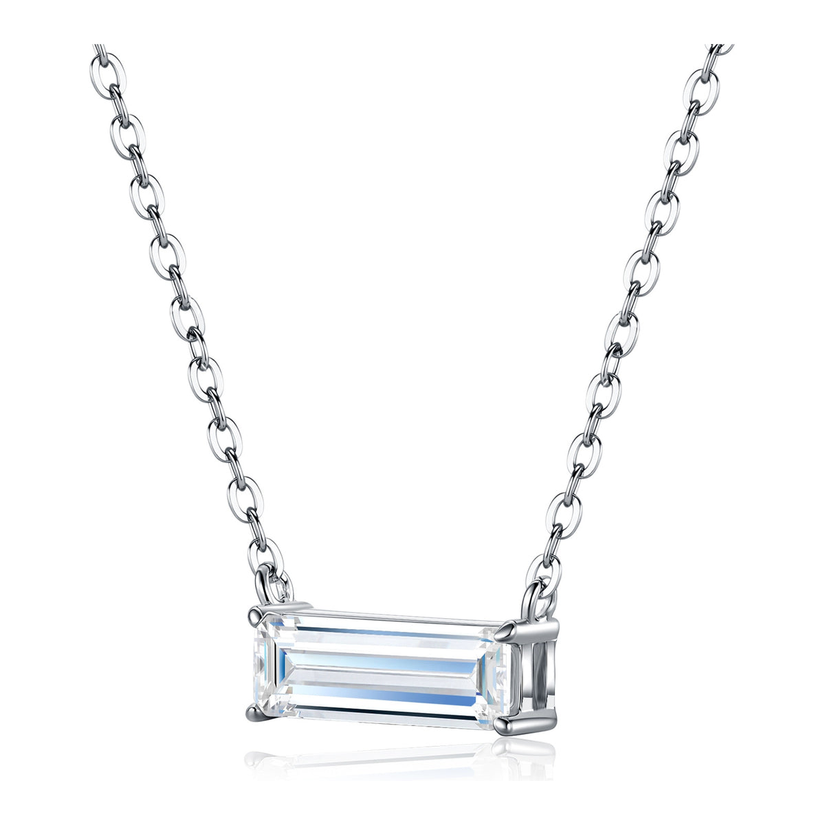 Horizon Emerald-Cut Moissanite Bar Necklace in Sterling Silver